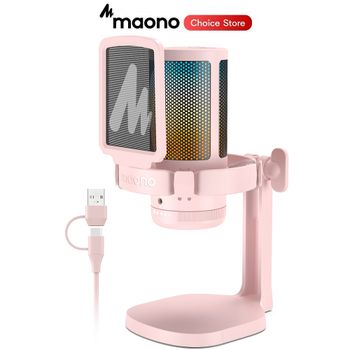 Micrófono USB Tipo-C MAONO Gamerwave DGM20, Micrófono para Juegos con Luces RGB, Latencia Cero, Silenciador, Micrófono para Podcasting, Juegos y Transmisión en Vivo