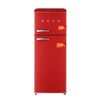 EVVO Frigorífico 2 puertas F45 Retro, refrigerador 170 litros, congelador 45 litros, cajón Crisper Zone, varios colores