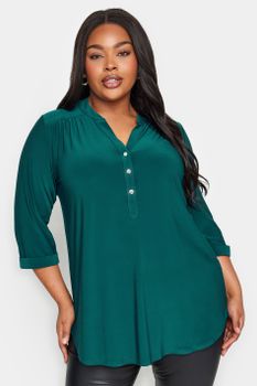 Yours Camisa Verde Esmeralda Media Tapeta, Mujer Curvy Y Tallas Grandes, Yours