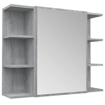 Armario De Espejo Baño | Mueble Baño Contrachapada Gris Sonoma 80x20,5x64 Cm