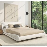 cama de matrimonio  cama doble con cabecero  con somier de lamas  blanco mate  cama madera y polipiel  modelo alessia  para colchon de 150x190