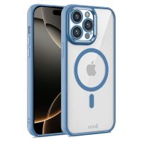cool funda magnetica transparente con borde celeste para iphone 16 pro