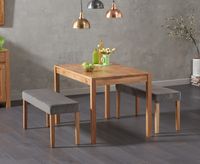 oxford 120cm solid oak dining table with mia grey velvet benches