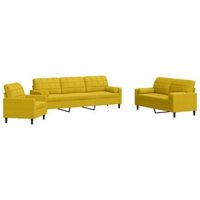 sofa con cojines y almohadas 3 piezas terciopelo amarillo vidaxl