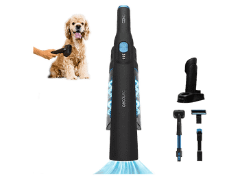 Aspirador de mano - Cecotec Conga Rockstar Micro+ Animal, 200 W, 20 kPa, 40 min, 2en1, Especial mascotas, Accesorio tapicería, Base carga, Titanium