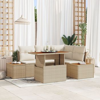 Conjunto De Sofá De Jardín Juego De 5 Beige Ratán V1826 Unico / Beige