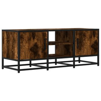 Mueble Tv | Mueble De Salón | Gabinete De Tv Metal Y Madera Ingeniería Roble Ahumado 100x35x41 Cm