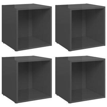 4 Uds Muebles Tv | Mueble De Salón | Armario Tv Madera Contrachapada Gris Brillo 37x35x37 Cm