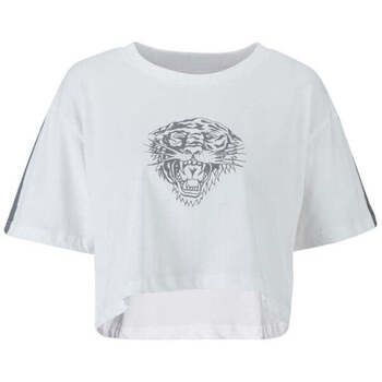 Ed Hardy Blusa Tiger Glow Crop Top White para mujer