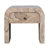 mesita de noche de madera maciza estilo artesanal color castano moderno