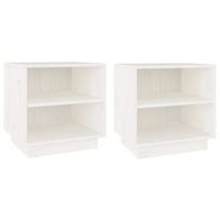 pack 2 uds mesitas de noche  mesa auxiliar  mesilla madera maciza de pino blanco 40x34x40 cm