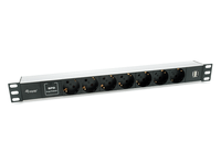 regleta alimentacion aluminio rack 19 1u 7 tomas tipo shucko euro  2 tomas usb con protector spd cable 18m