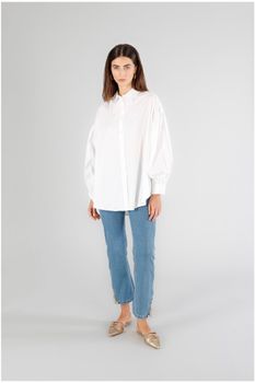 camisa de popelina con mangas con volantes white s