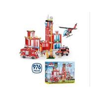 construccion estacion de bomberos y estacion de policia max build con vehiculos y accesorios 976 pzas 55 x 40 cm - modelos surtidos