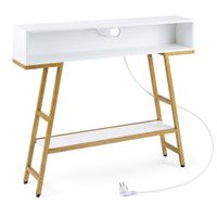 costway mesa consola con luz led y estacion de carga 3 niveles compartimento estante para pasillo entrada sala estar blanco