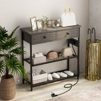 mesa consola recibidor estacion carga cajones estantes tomas corriente puertos usb sofa salon 81 x 30 x 81 cm gris cfw98488