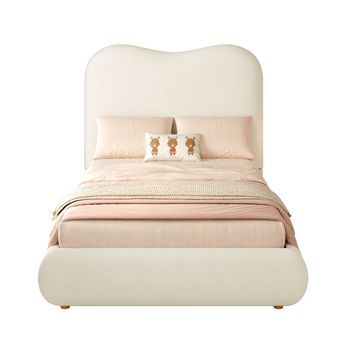 Cama Infantil 90x200 Con Sistema Hidráulico Y Almacenaje, Cama Tapizada De Terciopelo Beige