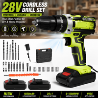 taladro atornillador inalambrico de 28v 48nm 2 velocidades 0-3501350rpm 2 baterias de 1300mah kit de herramientas de 24 piezas para madera metal y bricolaje en el hogar