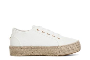 zapato de mujer con cordones de tela y forrada de esparto white