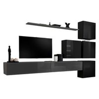 conjunto de muebles de salon mural switch ix de diseno en colores gris y negro brillante