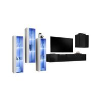 conjunto de muebles de salon mural switch xiii diseno en colores negro brillante y blanco