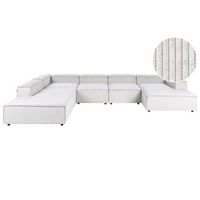 sofa moderno derecho 5 plazas modular patas negras tapizado en pana blanco crema ardal
