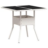 mesa de jardin  mesa de exterior superficie de vidrio ratan pe blanco 80x80x75 cm