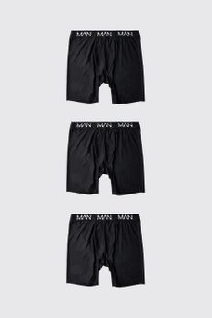 Man Active Performance 7Inch 3 Pack Long Boxer, Negro