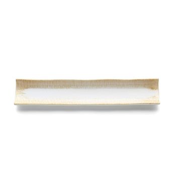 Plato de servir de cerámica en blanco miel 39x8x3 cm
