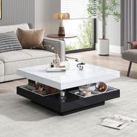 mesa de centro de dos niveles giratoria 360 blanca y negra 70 x 70 cm
