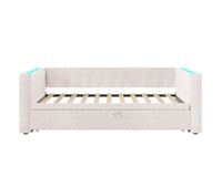 cama dia 90x200 cm - sofa cama multifuncional con barra led - beige