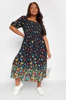 limited collection vestido nido de abeja negro de flores con manga abullonada mujer curvy y tallas grandes limited collection