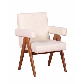 Sillón Rústico Con Reposabrazos En Madera De Teca Y Tejido 60x64x87cm - Blanco