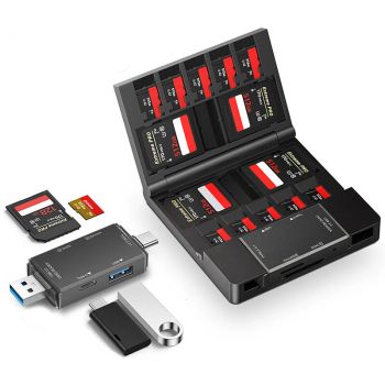YC-371 Lector de tarjetas 6 en 1, caja de almacenamiento USB 3.0 5 Gbps, lector de tarjetas de alta velocidad + 4xSD 10x