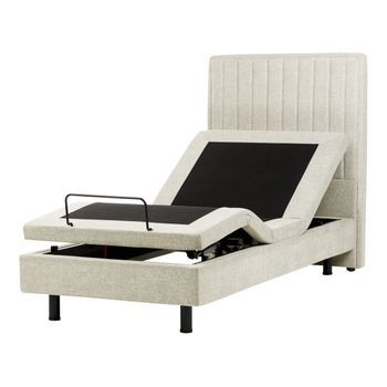 Cama Articulada Eléctrica Moderna Mando A Distancia Ajustable Tapicería De Tela Beige 90 X 200 Cm Castellan