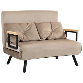 HOMCOM Sofá Cama 3 en 1 en Tela de Terciopelo con Respaldo Ajustable y 2 Cojines 102x73x81 cm Marrón Claro   Aosom España