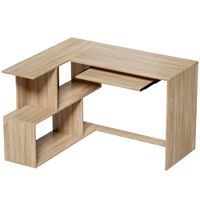 homcom escritorio de esquina 120x100x76 cm escritorio en l con bandeja para teclado madera natural   aosom espana