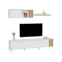 salon con mueble de tv y estanteria 200 cm nitza blanco artik blanco mate - natur 200 x 47 x 40 cm