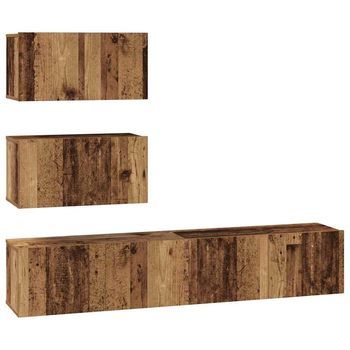 Conjunto De Mueble De Tv 4 Uds | Mueble De Salón | Gabinete De Tv Madera Envejecida