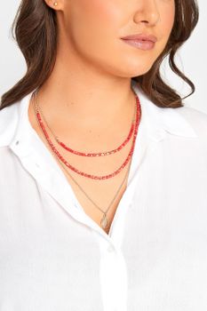 Collar Tres Alturas Con Cuentas Rojas