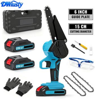 Mini Motosierra Inalámbrica DWiusty de 550W, Sierra Eléctrica Portátil con 2 Baterías, Lubricación Automática, 5 Diseños de Seguridad para Cortar Madera y Podar Árboles