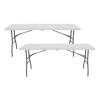 Pack 2 Mesas Plegables Portátiles Resina 240cm Blanco O91