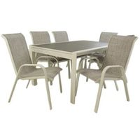 conjunto para terraza mesa extensible 160 a 210 y 6 sillones apilables aluminio reforzado blanco textilene liso gris 6 plazas juego de sillas y mesa para jardin comedor de terraza o patio