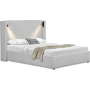 Cama Doble De Pana Con Cómoda Integrada Y Lámpara 