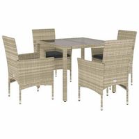 set comedor jardin 5 piezas y cojines ratan pe vidrio gris claro