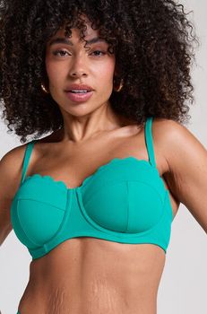 Hunkemöller Top de bikini con aros, sin tiras y acolchado Scallop Copa E + Verde