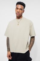 camiseta oversize recta con cuello extendido beige