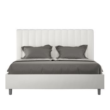 Cama Sin Somier Acolchada 160x190 Cuero Sintético Blanco Agueda