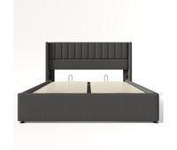 cama contenedor tapizada 160x200 cm en lino con somier de laminas - gris