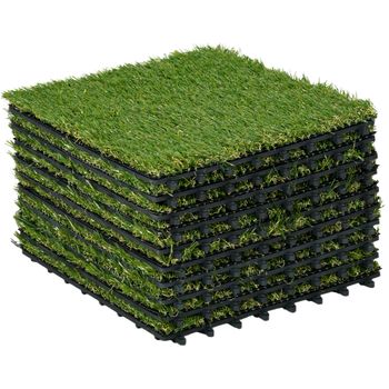 Outsunny Césped Sintético 10 Piezas Alfombra de Césped Artificial 30x30 cm Altura de Hierba 25 mm Anti-UV Resistente Verde Oscuro   Aosom España